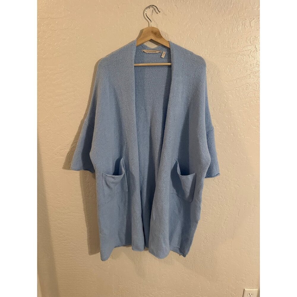Y Soft Surroundings Wool Blend Baby Blue Lagenlook Scandi Cozy Cardigan Sweater